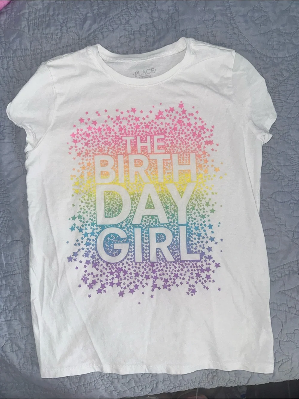 🔥3/$15 The Children's Place White Rainbow 'Birthday Girl' Tshirt large 10/12